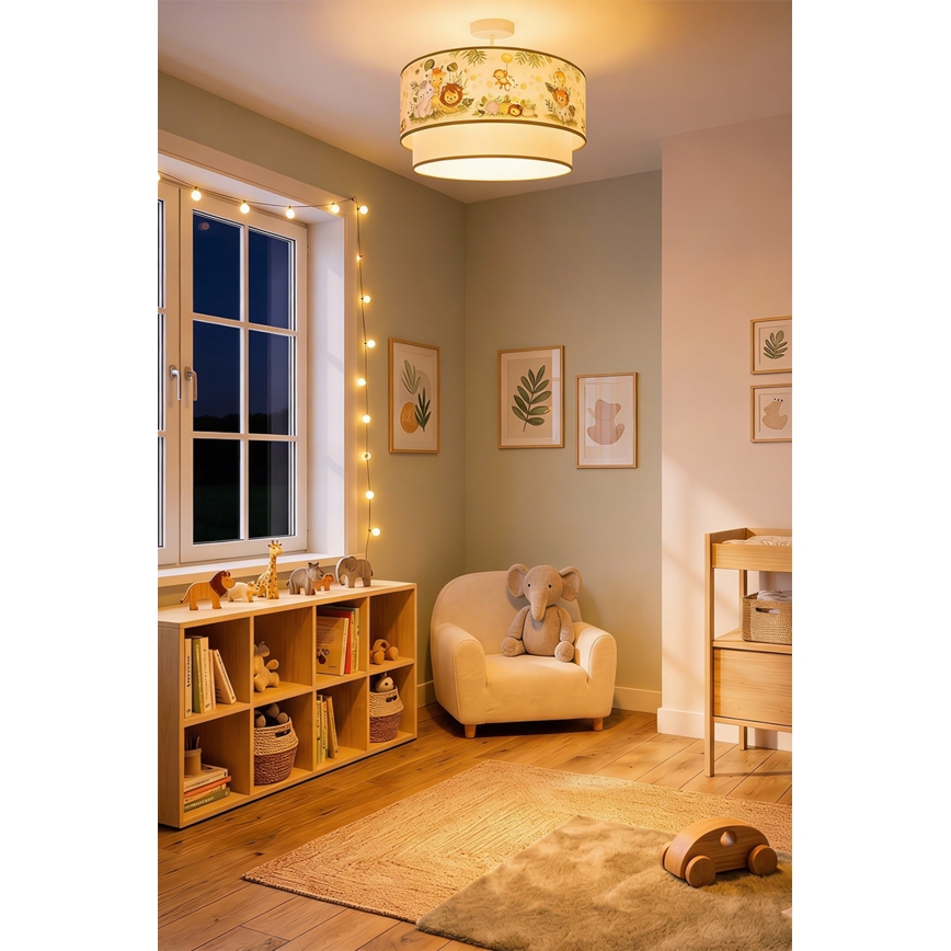 Brilagi - LED aufgesetzte Kinder-Deckenleuchte BOBO 1x E27/10W/230V Ø 40 cm Creme/Grün/Dschungel