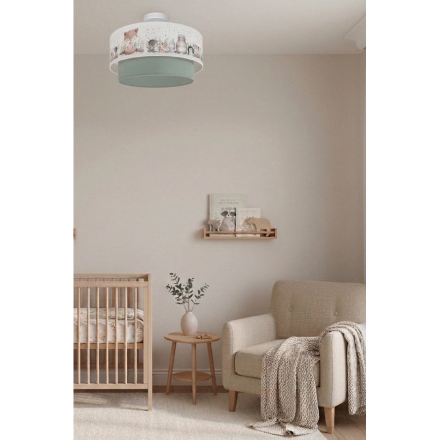 Brilagi - LED Kinder-Aufgesetzte Deckenleuchte BOBO 1xE27/60W/230V Ø 40 cm weiß/grün/Tiermotive