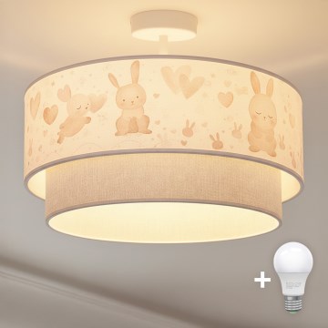 Brilagi – LED Kinder-Deckenleuchte BOBO 1xE27/10W/230V Ø 40 cm creme/grau mit Hasenmotiven