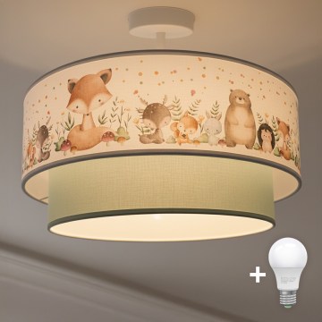 Brilagi - LED-Kinder-Deckenleuchte BOBO 1xE27/10W/230V Ø 40 cm weiß/grün/mit Tiermotiven