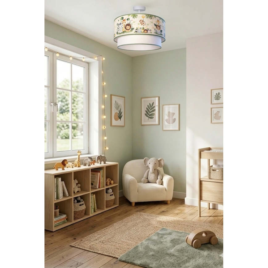 Brilagi - LED-Deckenleuchte für Kinderzimmer BOBO, 1x E27/60W/230V, Durchmesser 40 cm, creme/grün/Dschungel