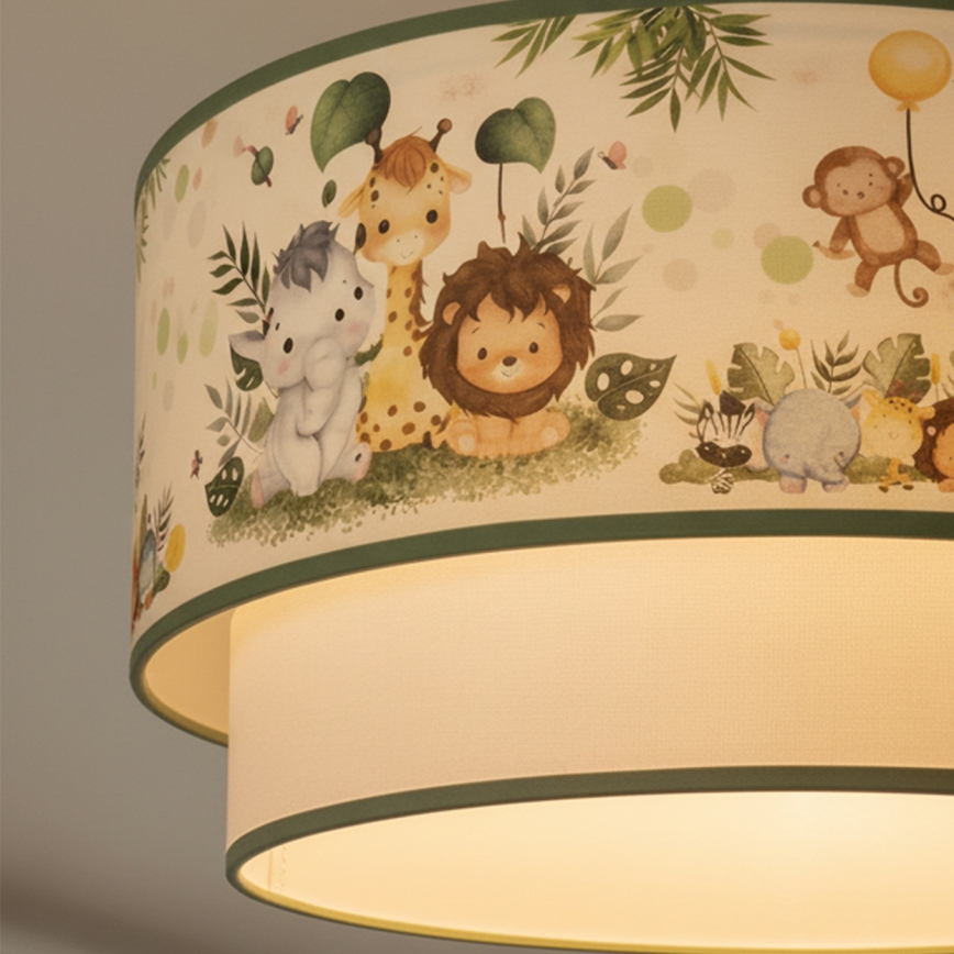 Brilagi - LED-Deckenleuchte für Kinderzimmer BOBO, 1x E27/60W/230V, Durchmesser 40 cm, creme/grün/Dschungel