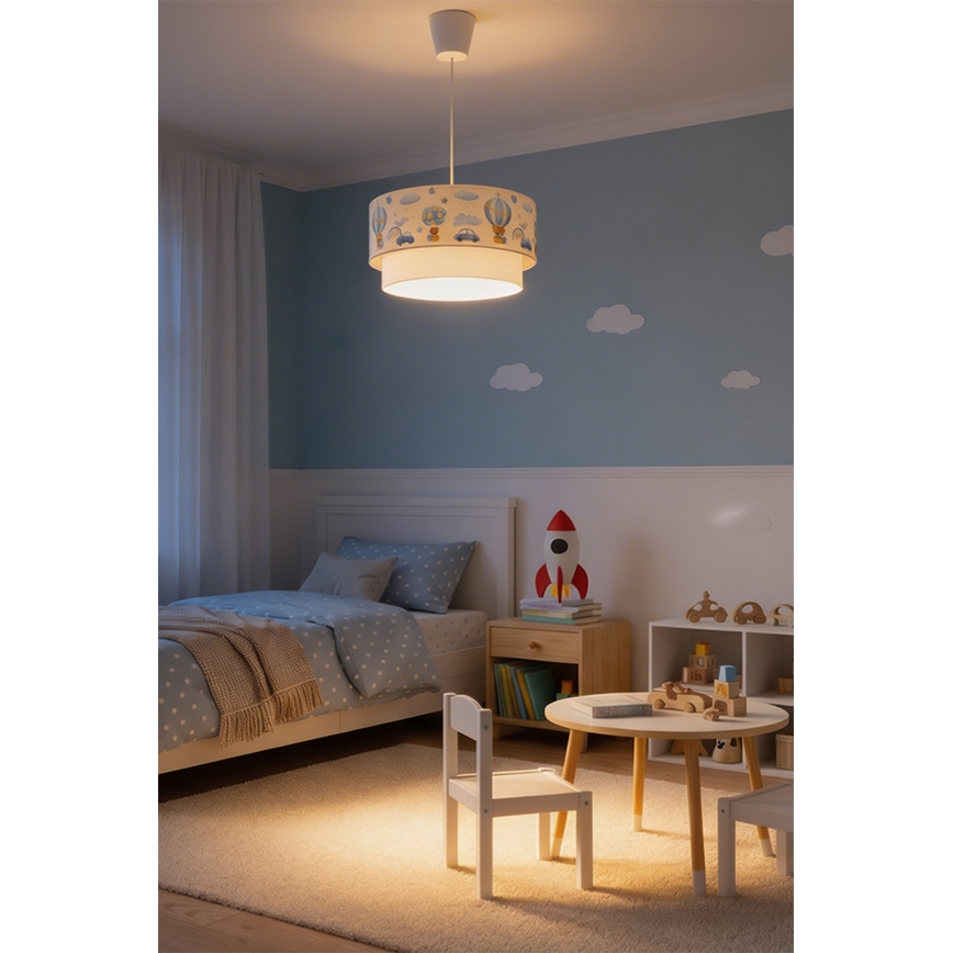 Brilagi-LED Kinder-Hängeleuchte an Kabel BOBO 1xE27/60W/230V pr.40 cm creme/blau/mit Bärmotiv