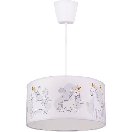 Brilagi - LED-Kinder-Pendelleuchte an Kabel BOBO 1xE27/60W/230V Ø 35 cm weiß/Einhörner