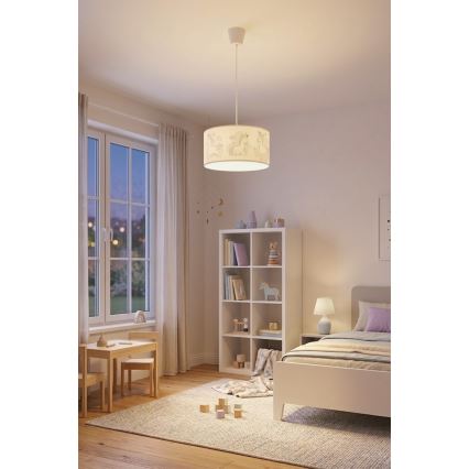 Brilagi - LED-Kinder-Pendelleuchte an Kabel BOBO 1xE27/60W/230V Ø 35 cm weiß/Einhörner