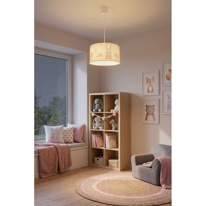 Brilagi - LED Kinder-Hängeleuchte an Kabel BOBO 1xE27/60W/230V Ø 35 cm weiß/Häschen