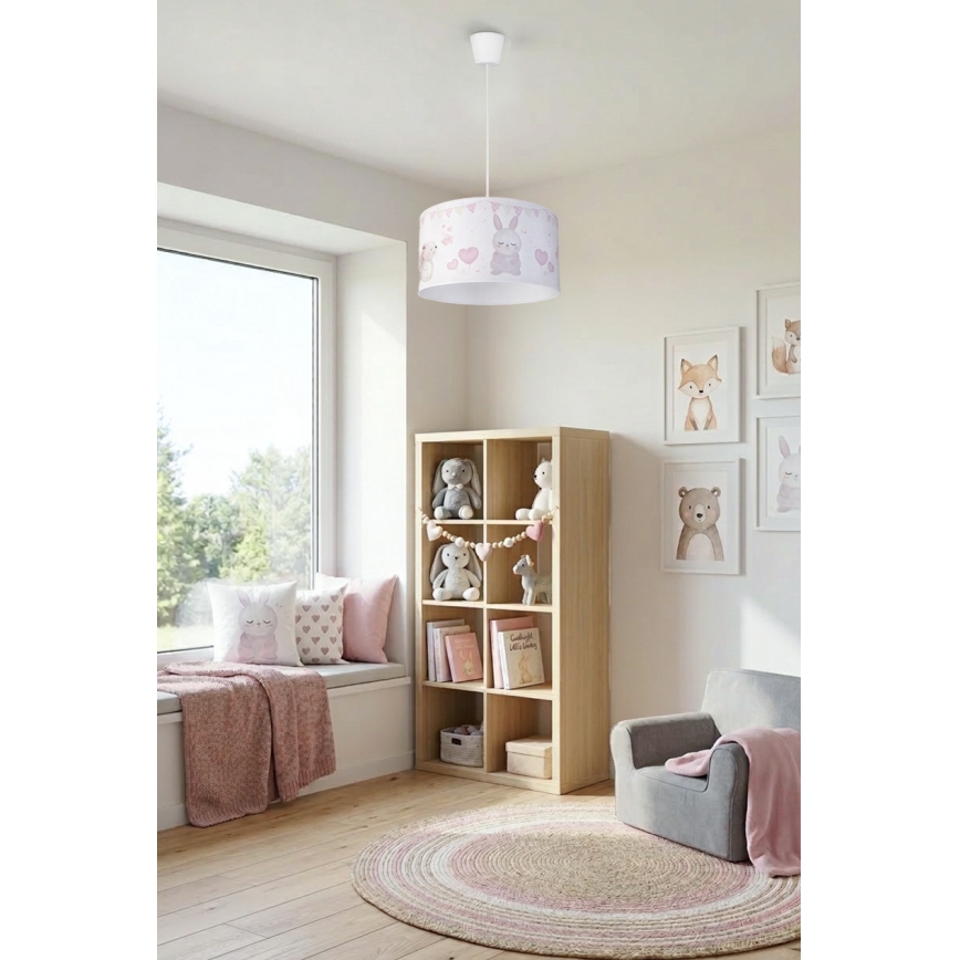 Brilagi - LED Kinder-Hängeleuchte an Kabel BOBO 1xE27/60W/230V Ø 35 cm weiß/Häschen