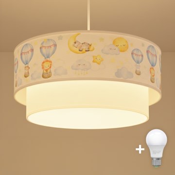 Brilagi - LED-Kinder-Hängeleuchte BOBO an Kabel 1xE27/60W/230V Ø 40 cm weiß/beige/mit Tiermotiven