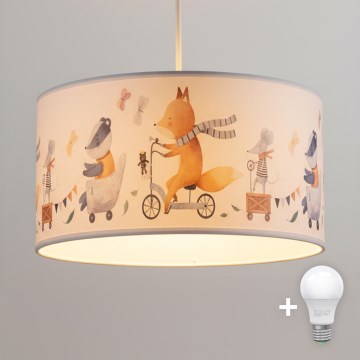 Brilagi - LED Kinder-Hängeleuchte mit Kabel BOBO 1xE27/60W/230V pr. 35 cm weiß/Tiermotive