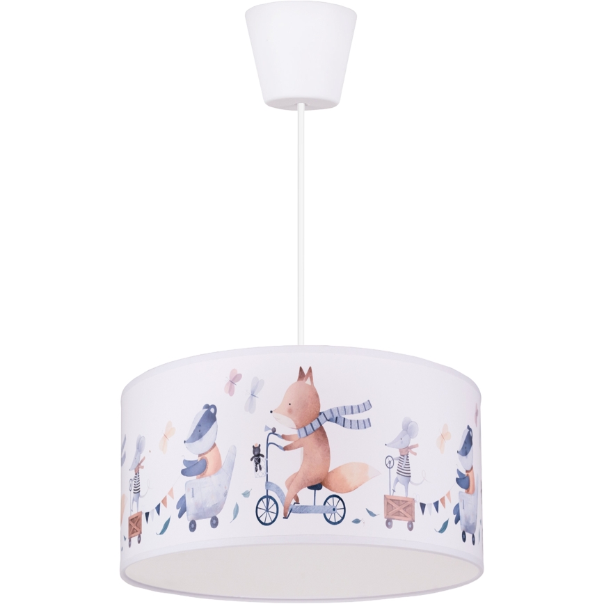 Brilagi - LED Kinder-Hängeleuchte mit Kabel BOBO 1xE27/60W/230V pr. 35 cm weiß/Tiermotive