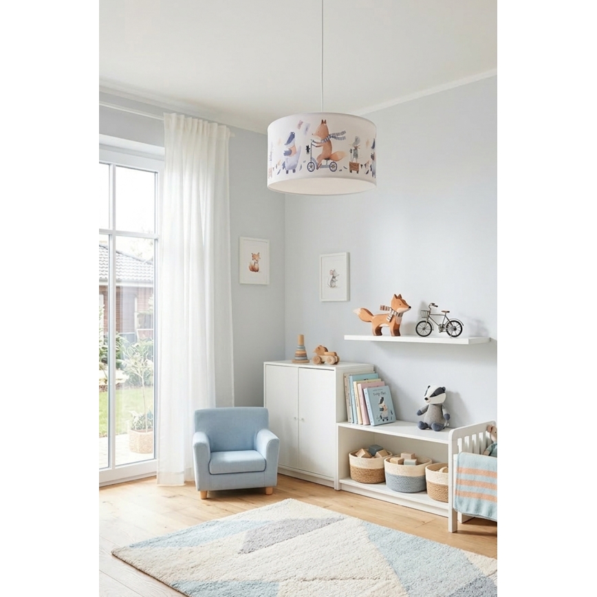 Brilagi - LED Kinder-Hängeleuchte mit Kabel BOBO 1xE27/60W/230V pr. 35 cm weiß/Tiermotive
