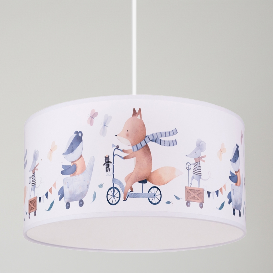 Brilagi - LED Kinder-Hängeleuchte mit Kabel BOBO 1xE27/60W/230V pr. 35 cm weiß/Tiermotive