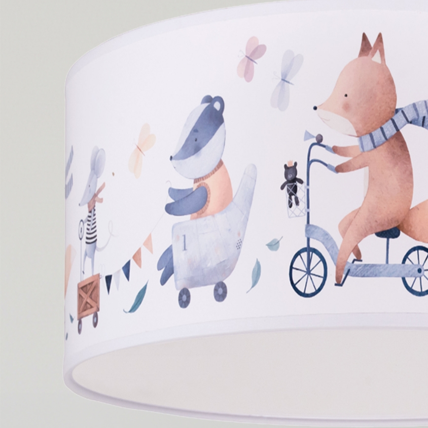 Brilagi - LED Kinder-Hängeleuchte mit Kabel BOBO 1xE27/60W/230V pr. 35 cm weiß/Tiermotive