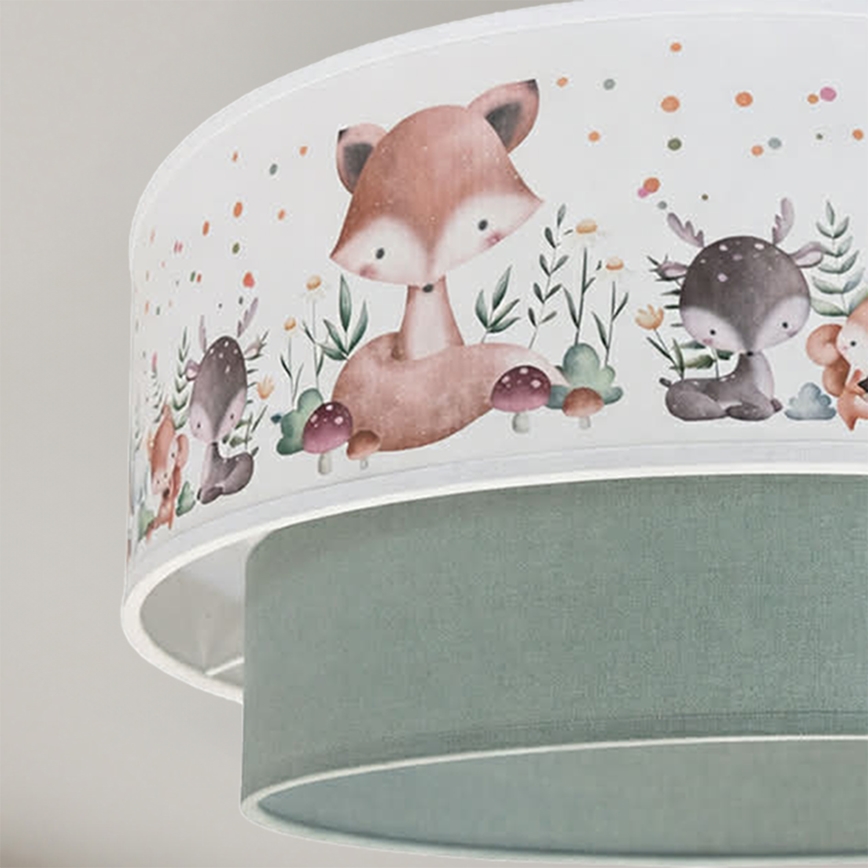 Brilagi - LED-Pendelleuchte für Kinder BOBO an Kabel 1xE27/10W/230V Ø 40 cm weiß/grün mit Tiermotiven