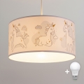 Brilagi - LED-Kinder-Pendelleuchte an Kabel BOBO 1xE27/60W/230V Ø 35 cm weiß/Einhörner