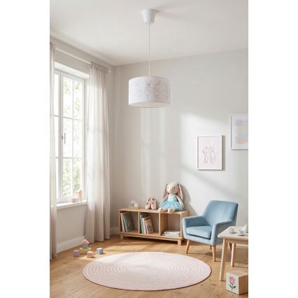 Brilagi - LED-Kinder-Pendelleuchte an Kabel BOBO 1xE27/60W/230V Ø 35 cm weiß/Häschen