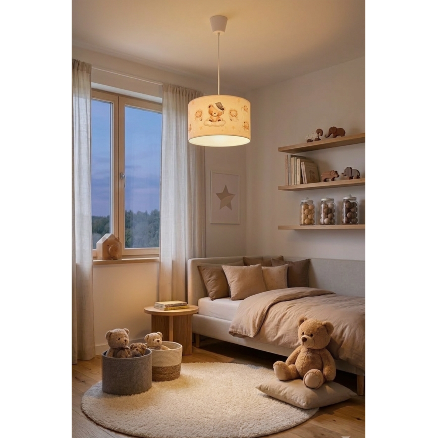 Brilagi - LED-Kinder-Pendelleuchte an Kabel BOBO 1xE27/60W/230V Ø 35 cm weiß/Teddybären