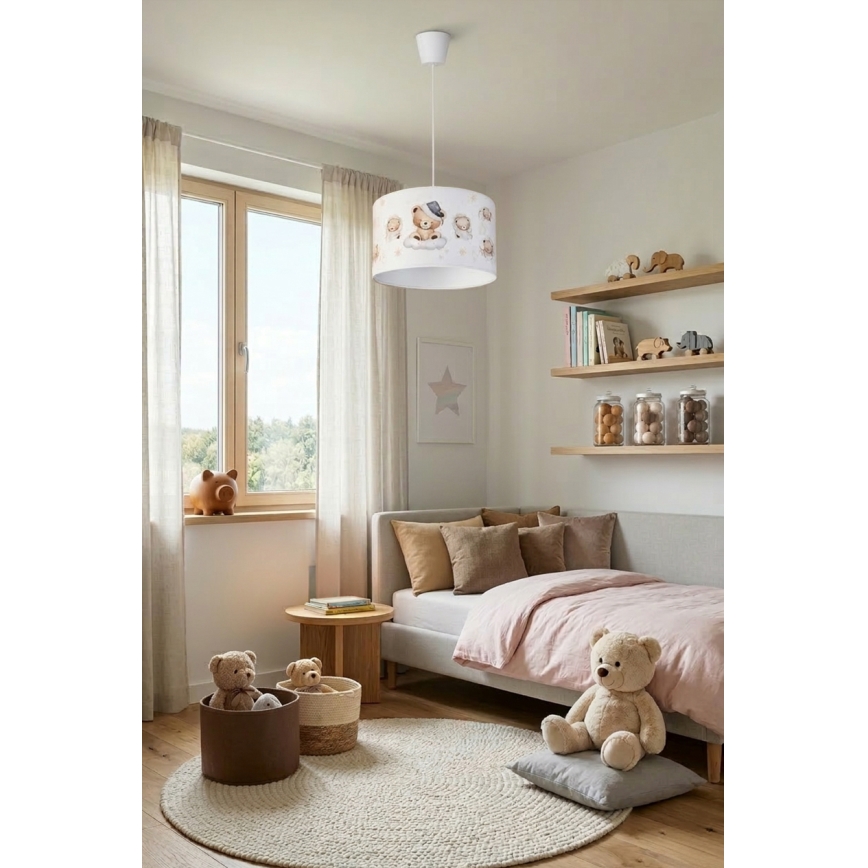 Brilagi - LED-Kinder-Pendelleuchte an Kabel BOBO 1xE27/60W/230V Ø 35 cm weiß/Teddybären