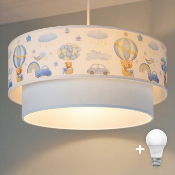 Brilagi - LED-Kinder-Pendelleuchte an Kabel BOBO 1xE27/60W/230V Ø 40 cm creme/blau/Teddybären