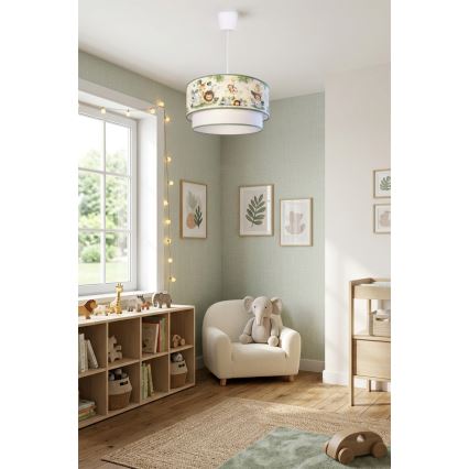 Brilagi - LED Kinder-Pendelleuchte BOBO an Kabel 1xE27/60W/230V Ø 40 cm creme/grün/Dschungel