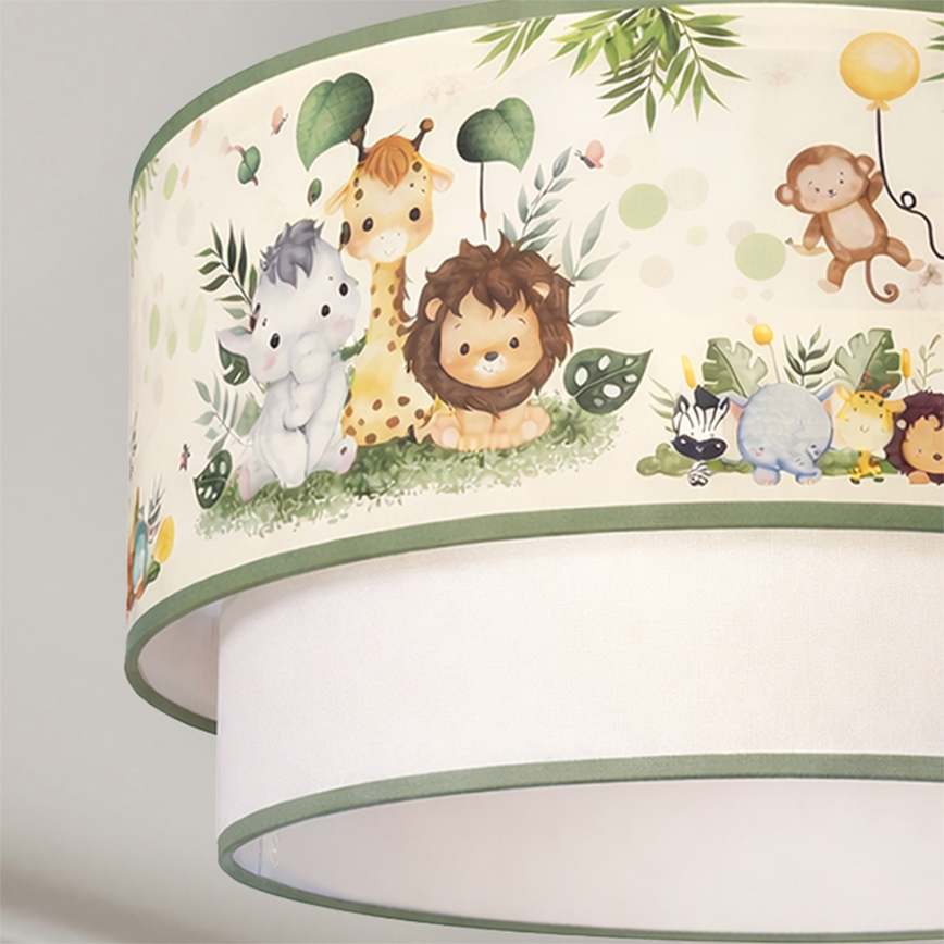 Brilagi - LED Kinder-Pendelleuchte BOBO an Kabel 1xE27/60W/230V Ø 40 cm creme/grün/Dschungel