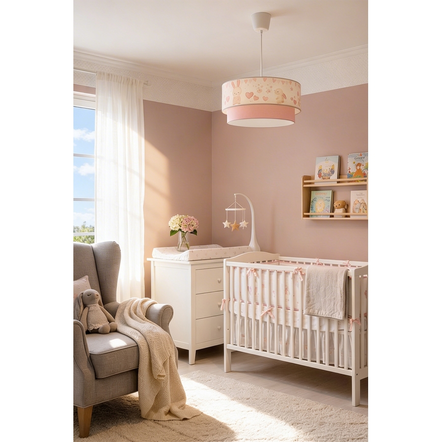 Brilagi - LED Kinder-Pendelleuchte mit Kabelaufhängung BOBO 1xE27/60W/230V Ø 40 cm creme/rosa/Häschen