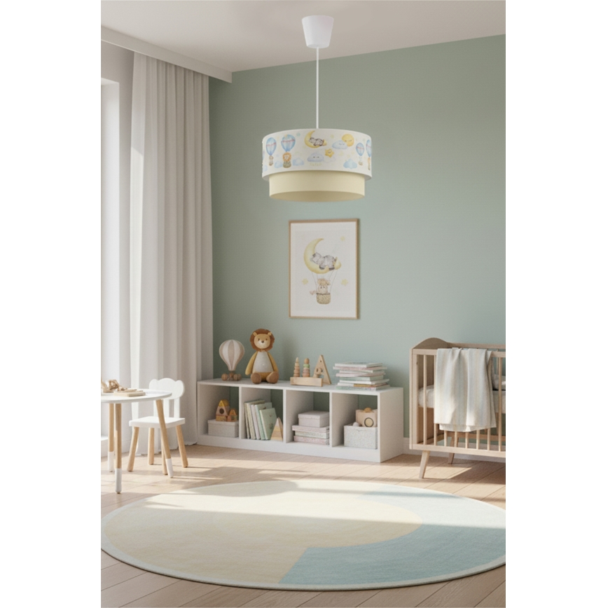 Brilagi - LED-Kinder-Hängeleuchte BOBO an Kabel 1xE27/60W/230V Ø 40 cm weiß/beige/mit Tiermotiven
