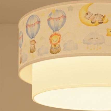 Brilagi - LED-Kinder-Hängeleuchte BOBO an Kabel 1xE27/60W/230V Ø 40 cm weiß/beige/mit Tiermotiven