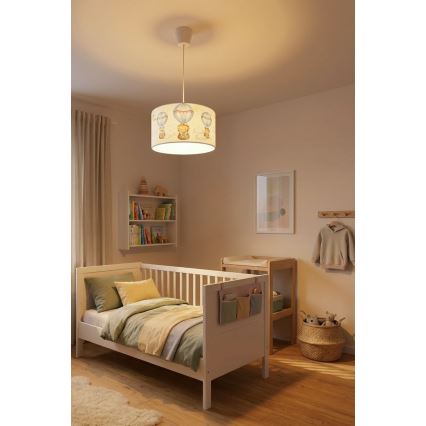 Brilagi - LED Kinder-Pendelleuchte an Schnur BOBO 1xE27/60W/230V Ø 35 cm weiß/Tiermotive