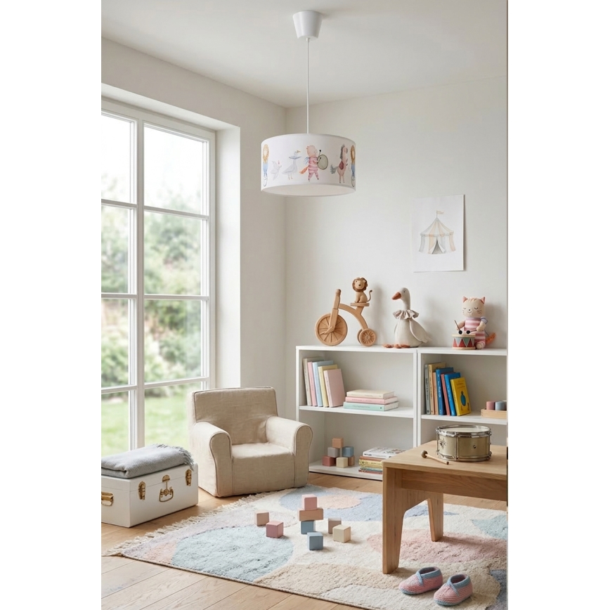 Brilagi - LED-Kinder-Pendelleuchte BOBO 1xE27/10W/230V Ø 35 cm weiß/Tiermotive