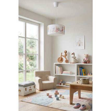 Brilagi - LED-Kinder-Pendelleuchte BOBO 1xE27/60W/230V Ø 35 cm weiß/Tiermotive