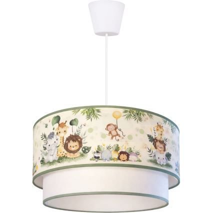 Brilagi-LED Kinder-Pendelleuchte BOBO 1xE27/60W/230V Ø 40 cm creme/grün/Dschungel