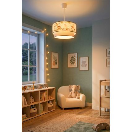 Brilagi-LED Kinder-Pendelleuchte BOBO 1xE27/60W/230V Ø 40 cm creme/grün/Dschungel