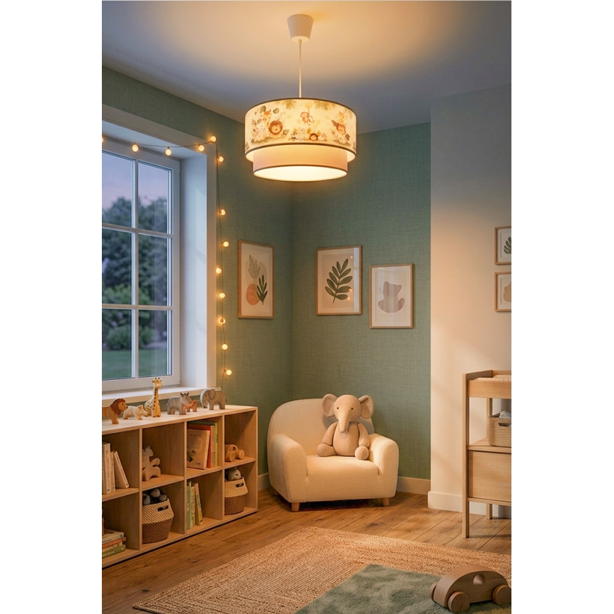 Brilagi-LED Kinder-Pendelleuchte BOBO 1xE27/60W/230V Ø 40 cm creme/grün/Dschungel