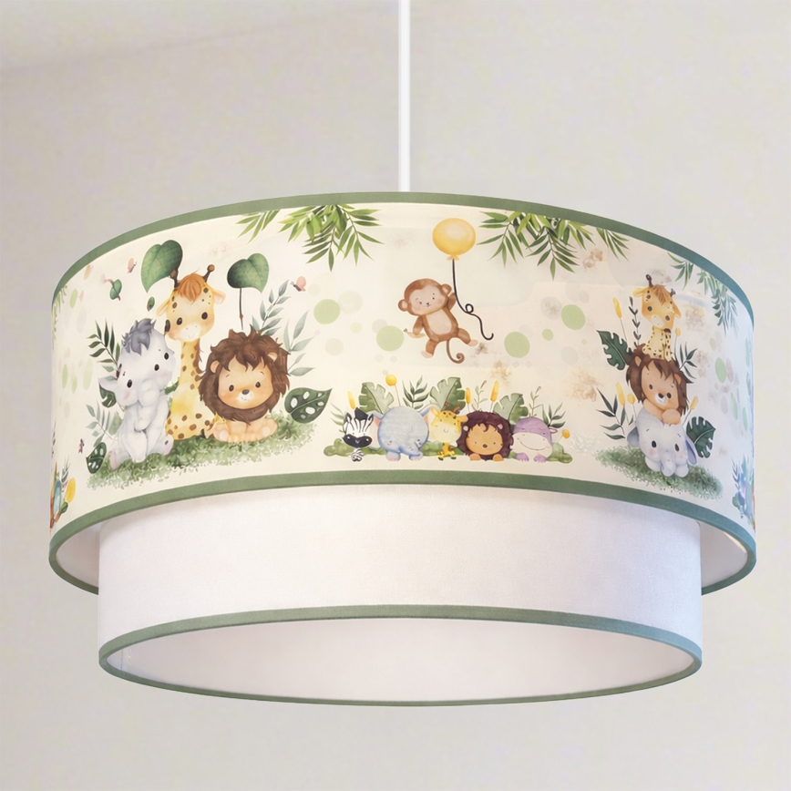 Brilagi-LED Kinder-Pendelleuchte BOBO 1xE27/60W/230V Ø 40 cm creme/grün/Dschungel