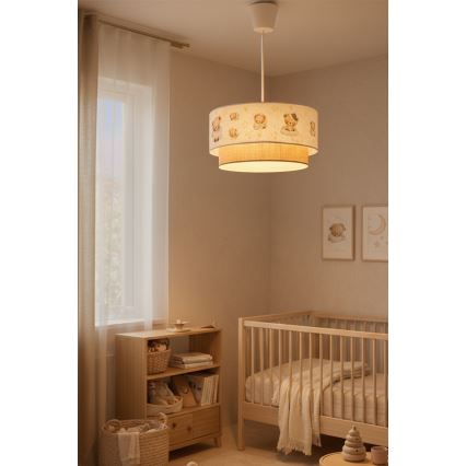 Brilagi - LED-Kinder-Hängeleuchte mit Kabelaufhängung BOBO 1xE27/60W/230V Ø 40 cm weiß/beige/Teddybären