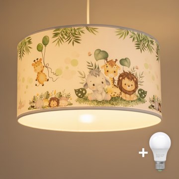 Brilagi - LED-Kinder-Pendelleuchte BOBO an Kabel 1xE27/60W/230V Ø 35 cm weiß/Dschungel