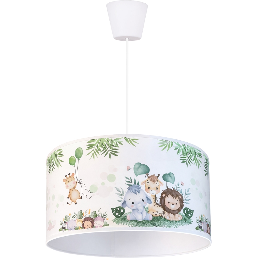 Brilagi - LED-Kinder-Pendelleuchte BOBO an Kabel 1xE27/60W/230V Ø 35 cm weiß/Dschungel