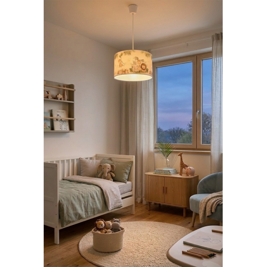 Brilagi - LED-Kinder-Pendelleuchte BOBO an Kabel 1xE27/60W/230V Ø 35 cm weiß/Dschungel