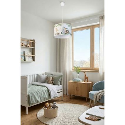 Brilagi - LED-Kinder-Pendelleuchte BOBO an Kabel 1xE27/60W/230V Ø 35 cm weiß/Dschungel