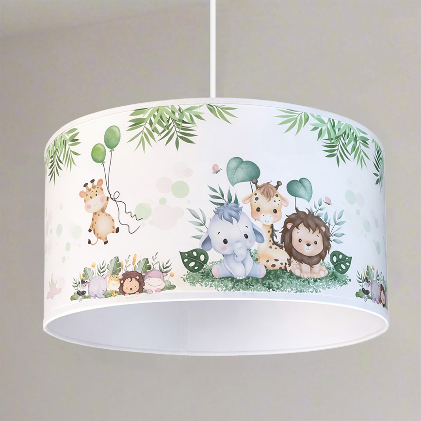 Brilagi - LED-Kinder-Pendelleuchte BOBO an Kabel 1xE27/60W/230V Ø 35 cm weiß/Dschungel