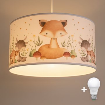 Brilagi - LED-Kinder-Pendelleuchte BOBO an Kabel 1xE27/60W/230V Ø 35 cm weiß/Tiermotive