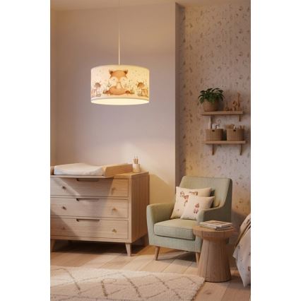 Brilagi - LED-Kinder-Pendelleuchte BOBO an Kabel 1xE27/60W/230V Ø 35 cm weiß/Tiermotive