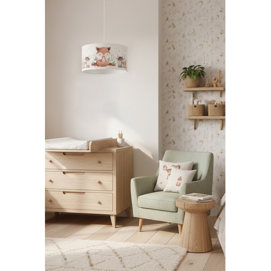 Brilagi - LED-Kinder-Pendelleuchte BOBO an Kabel 1xE27/60W/230V Ø 35 cm weiß/Tiermotive