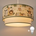 Brilagi - LED Kinder-Pendelleuchte BOBO an Kabel 1xE27/60W/230V Ø 40 cm creme/grün/Dschungel