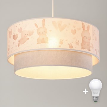 Brilagi - LED-Kinder-Pendelleuchte BOBO an Kabel 1xE27/60W/230V Ø 40 cm cremefarben/grau mit Hasenmotiv
