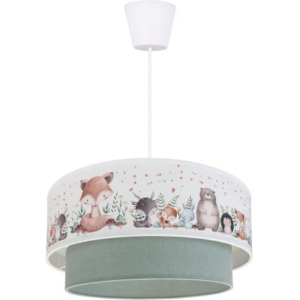 Brilagi - LED-Kinder-Pendelleuchte mit Kabel BOBO 1xE27/60W/230V Ø 40 cm weiß/grün/Tiermotive
