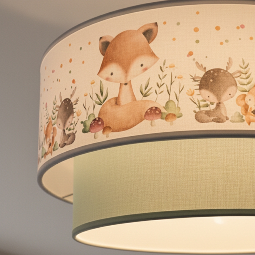 Brilagi - LED-Kinder-Pendelleuchte mit Kabel BOBO 1xE27/60W/230V Ø 40 cm weiß/grün/Tiermotive