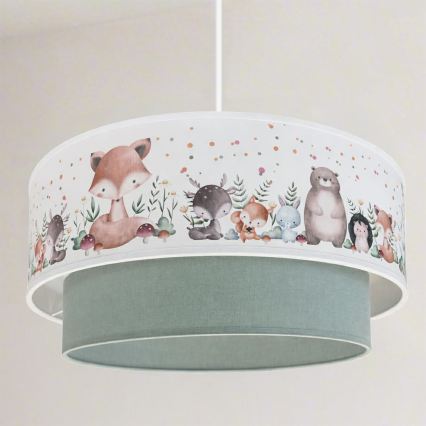 Brilagi - LED-Kinder-Pendelleuchte mit Kabel BOBO 1xE27/60W/230V Ø 40 cm weiß/grün/Tiermotive