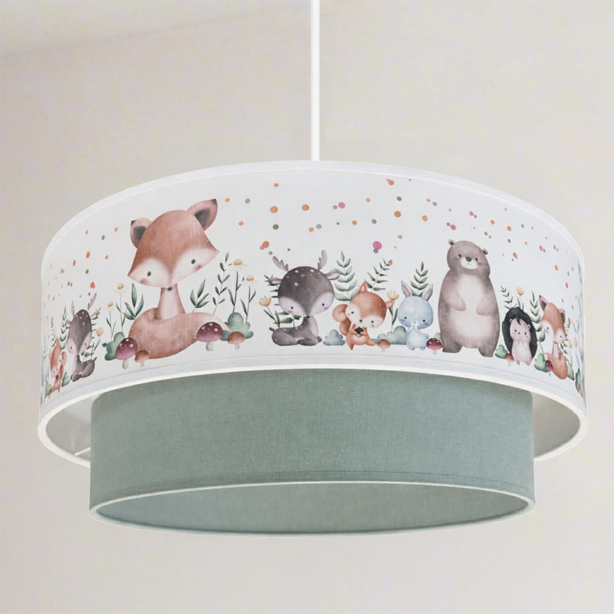 Brilagi - LED-Kinder-Pendelleuchte mit Kabel BOBO 1xE27/60W/230V Ø 40 cm weiß/grün/Tiermotive